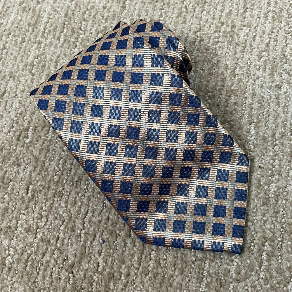 VTG Zignone Platinum‎ Gray Yellow Check Necktie 100% Poly 58x4 Old Money